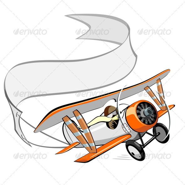 Biplane clipart template. Cartoon retro and banners