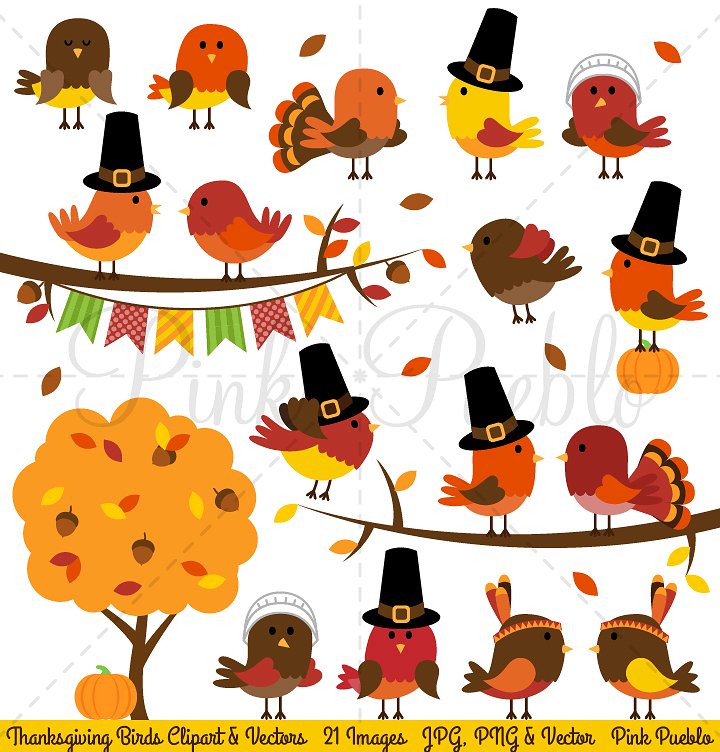 Bird clipart vector. Thanksgiving birds vectors illustrations