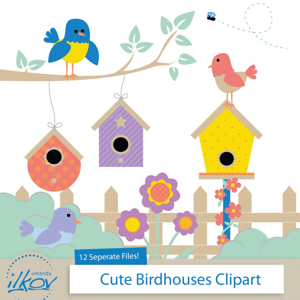 Birdhouse clipart bird house. Cute houses yellow and