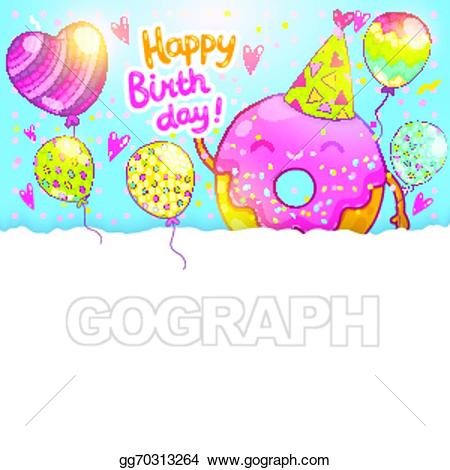 Vector happy card background. Birthday clipart donut