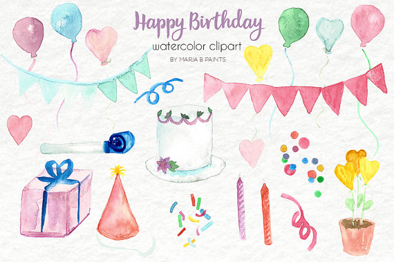 For boys and girls. Birthday clipart watercolor