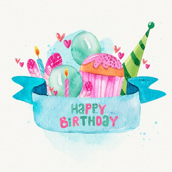 Birthday clipart watercolor. Happy cards graphic elements
