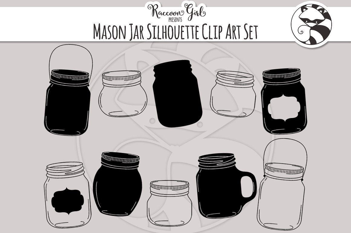 Silhouettes illustrations creative market. Black clipart mason jar