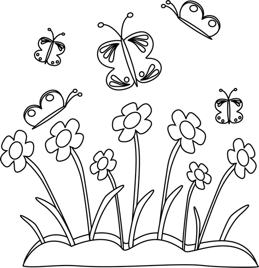 clipart spring black and white