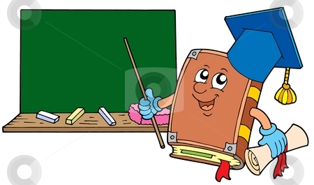 Blackboard clipart book. Teacher with stock vector