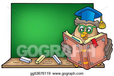 Stock illustration owl teacher. Blackboard clipart book