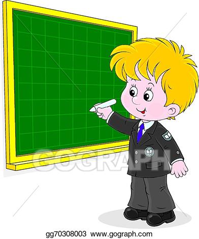 Vector illustration schoolboy writes. Blackboard clipart elementary