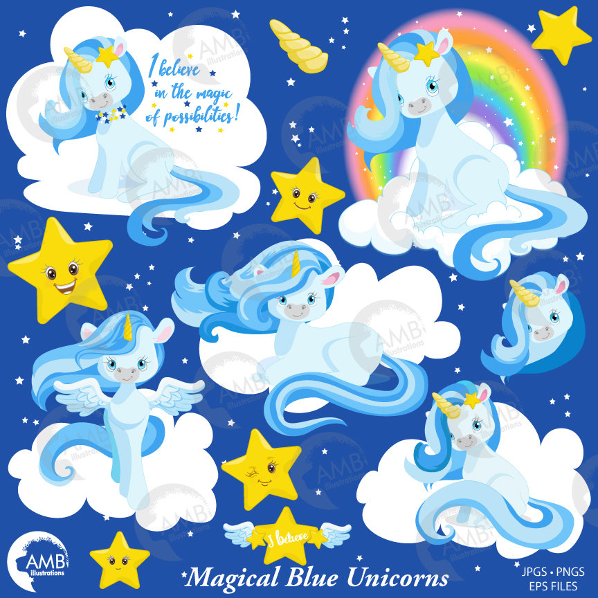 blue clipart unicorn