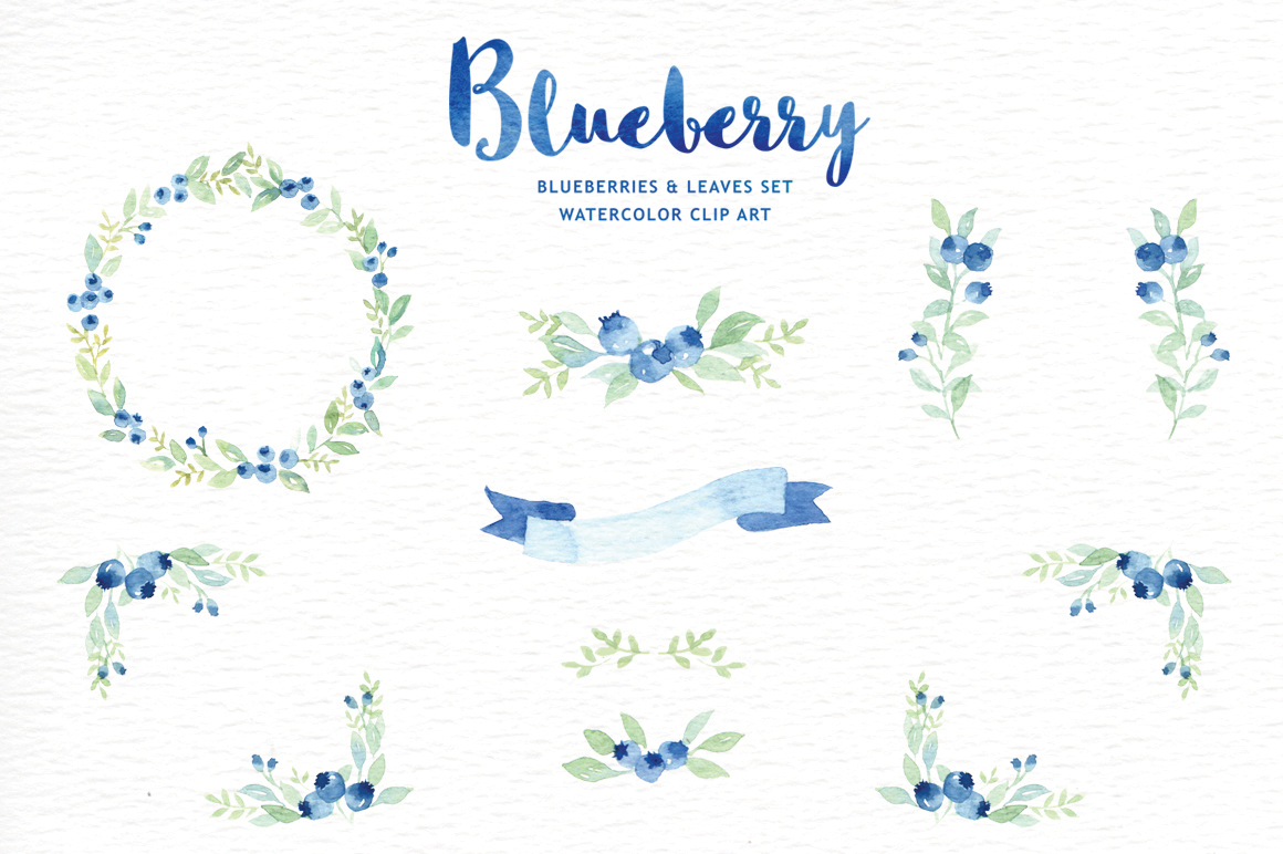 Blueberries clipart frame. Blueberry watercolor by everysunsun