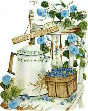 Blueberry clipart vintage. Coffee time with blueberries