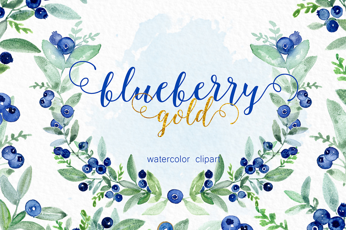 Gold by labfcreations thehungryjpeg. Blueberry clipart watercolor