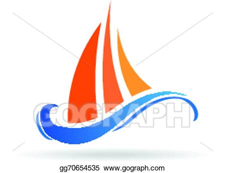 Vector marine waves image. Boat clipart logo