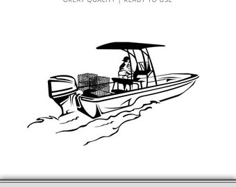 Fishing with rods silhouette. Boat clipart skiff