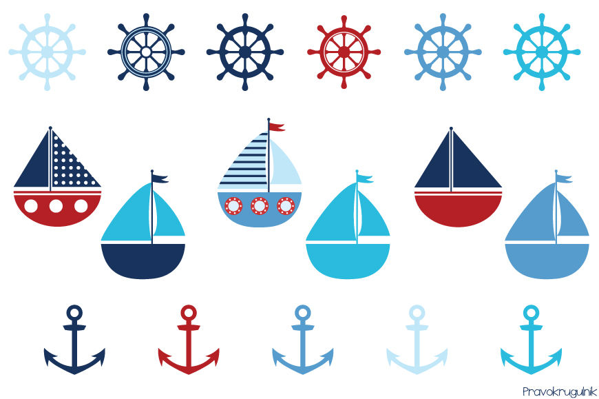 Nautical set sailing boats. Boating clipart boy in boat