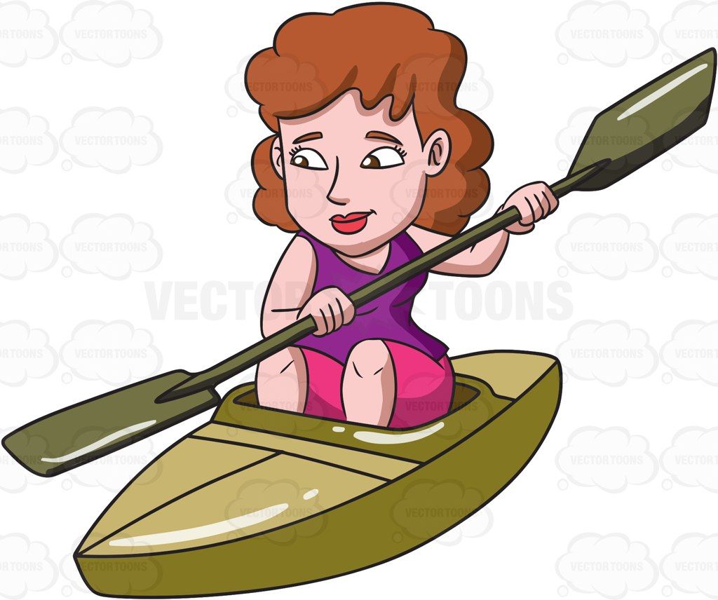 A woman riding boat. Kayak clipart comic