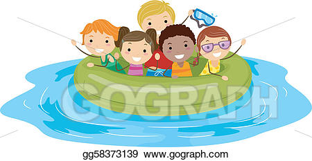 Clipart boat kid. Vector art inflatable drawing