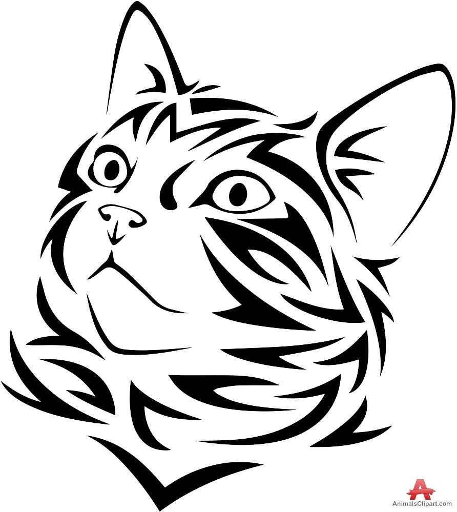 Tribal cat clipartfest and. Cats clipart stencil
