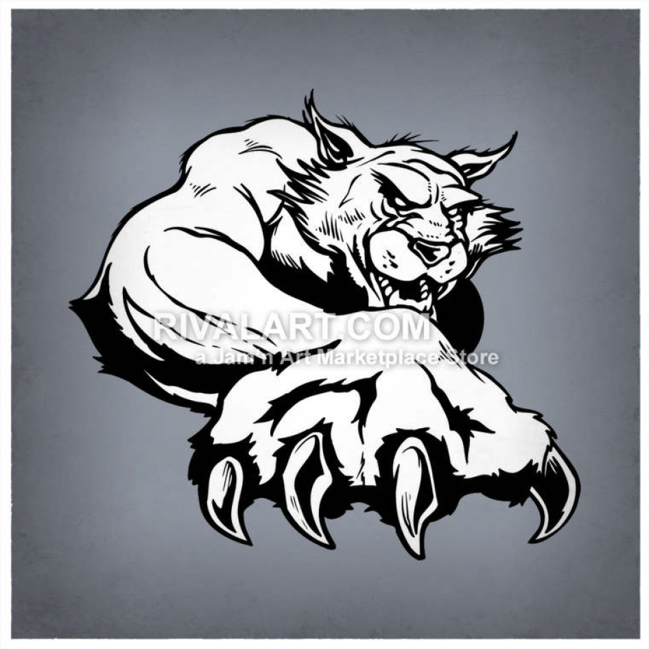Wildcat clipart owl claw. Black white wildcats bobcats