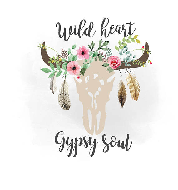 Wild heart gypsy soul. Boho clipart cow skull