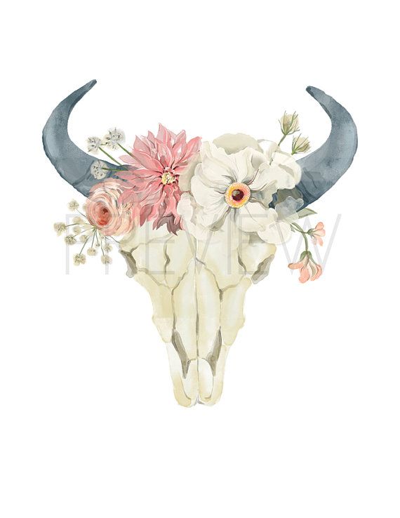 Boho clipart cow skull. Nursery art printable wall