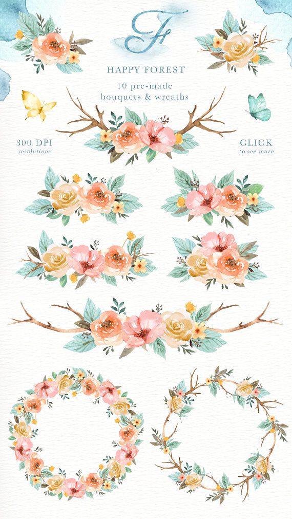 Happy forest watercolor clip. Woodland clipart woodland flower