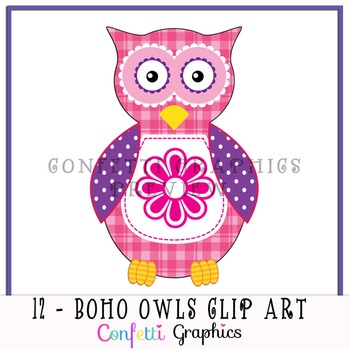 Boho clipart owl. Clip art set different
