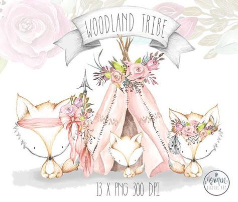 Pin on baby shower. Boho clipart watercolor