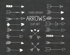 White hand drawn arrows. Bone clipart arrow