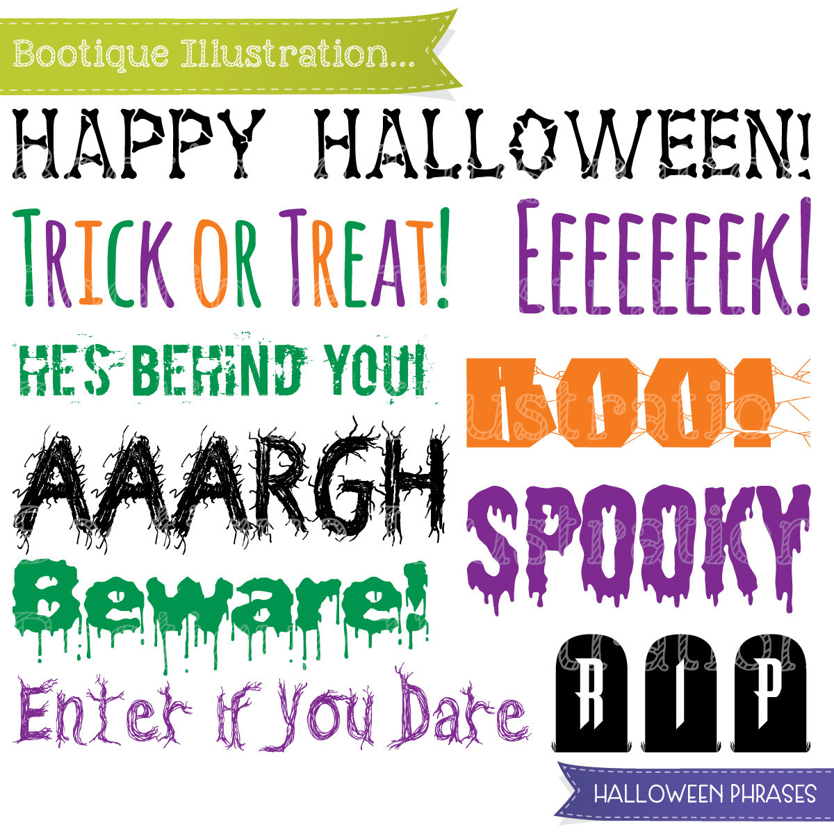 Boo clipart word. Halloween phrases clip art