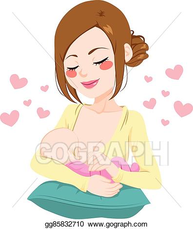 Boobs clipart mother breastfeeding baby. Vector illustration stock clip