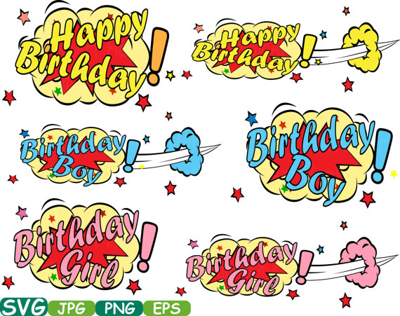 Happy comic cutting files. Book clipart birthday