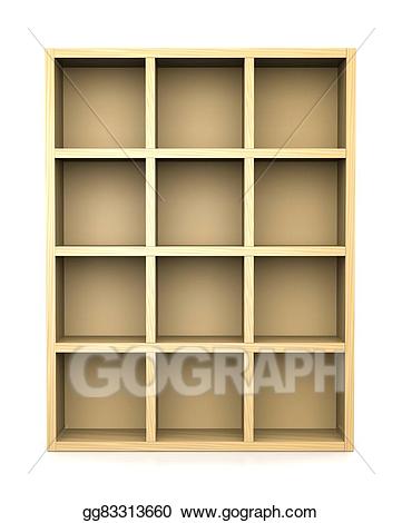 Stock illustration empty wooden. Bookshelf clipart arranged