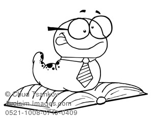 With glasses a tie. Bookworm clipart black and white