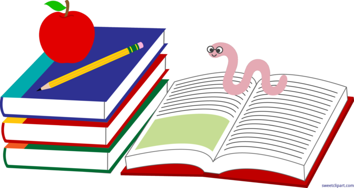 Bookworm clipart elementary education. Books apple pencil clip