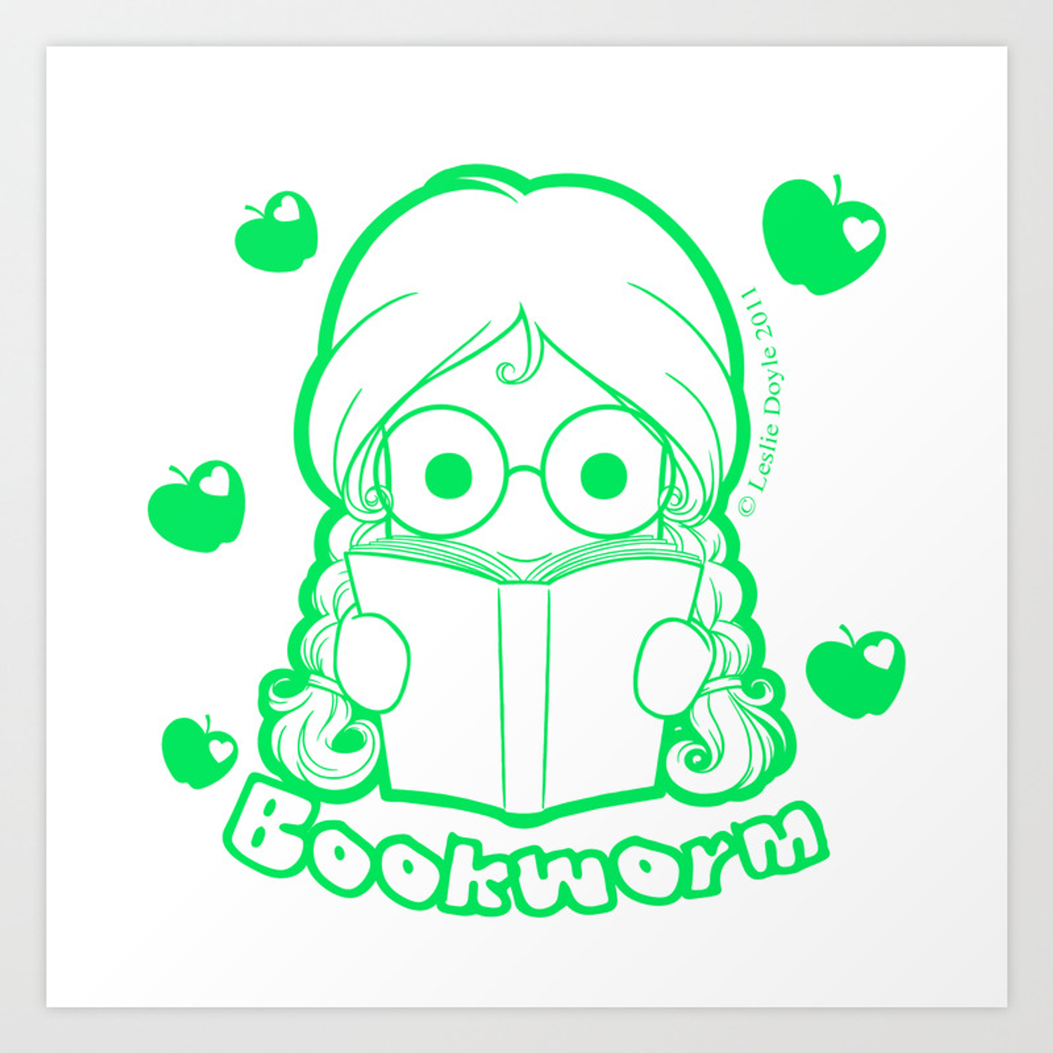 Bookworm clipart kawaii. Kiddies cute art print