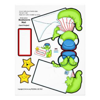 Mail card project sheet. Bookworm clipart lady