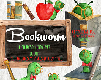 Etsy digital books worm. Bookworm clipart library