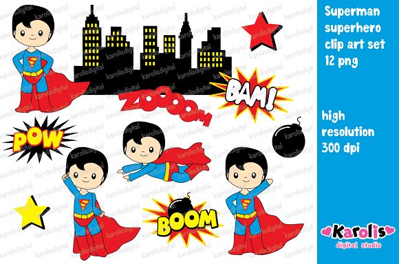 Superman clip art set. Boom clipart superhero