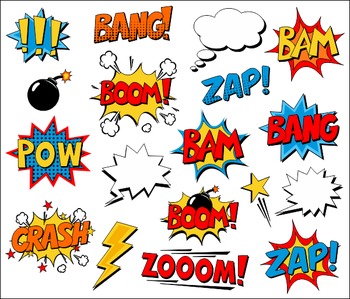 Comic book speech bubbles. Boom clipart superhero