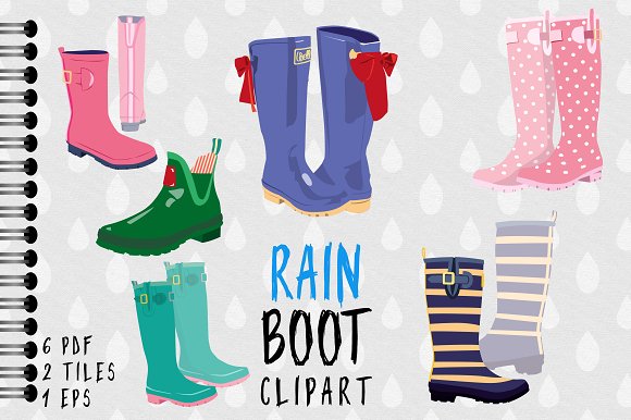 Boot clipart wellington boot. Rain illustrations creative market