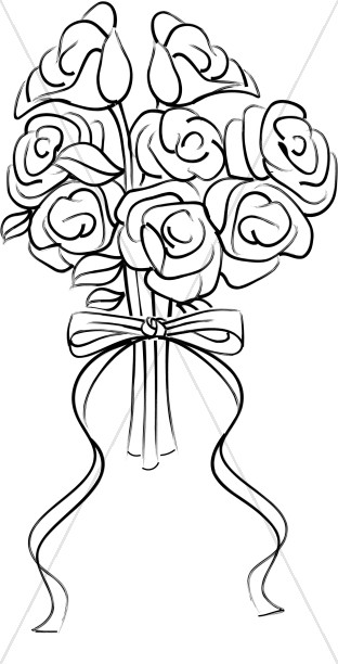 Rose blossom bridal church. Bouquet clipart black and white