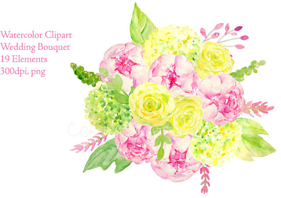 Bouquet clipart bridal bouquet. Wedding watercolor of pink