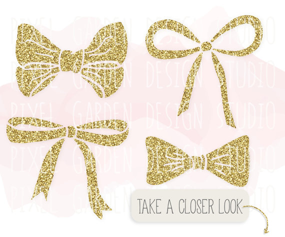Gold bows clip art. Bow clipart glitter