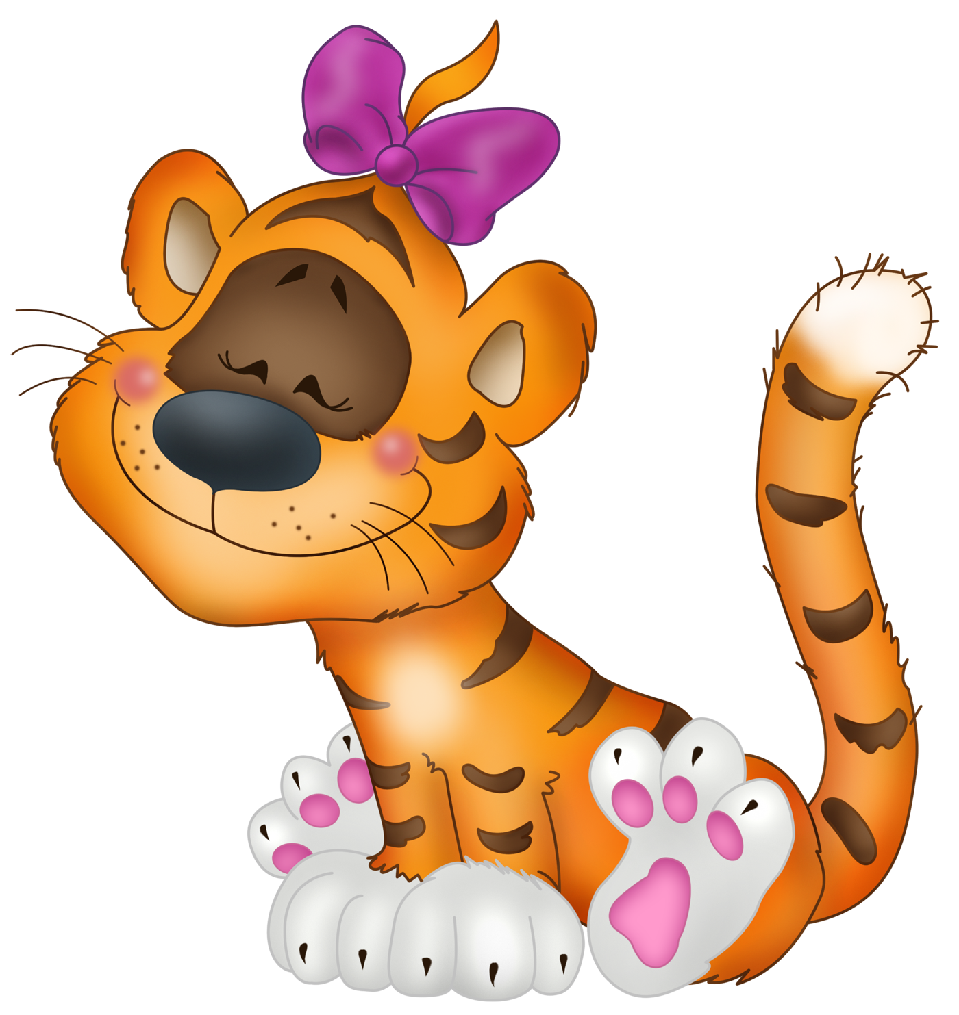 Tiger with bow free. Bows clipart cartoon