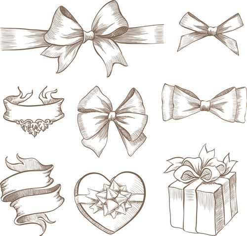 Hand drawn bow free. Bows clipart line drawing