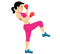 Girl practicing kick portal. Boxing clipart female boxer