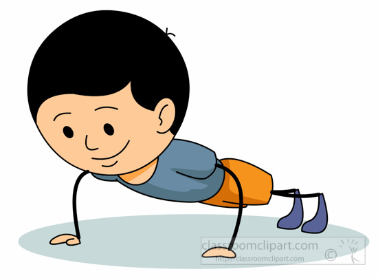 Boy performs push up. Exercising clipart physical activity