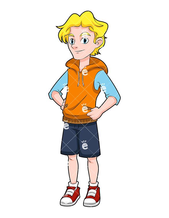 Teenage wearing shorts cartoon. Teen clipart human boy