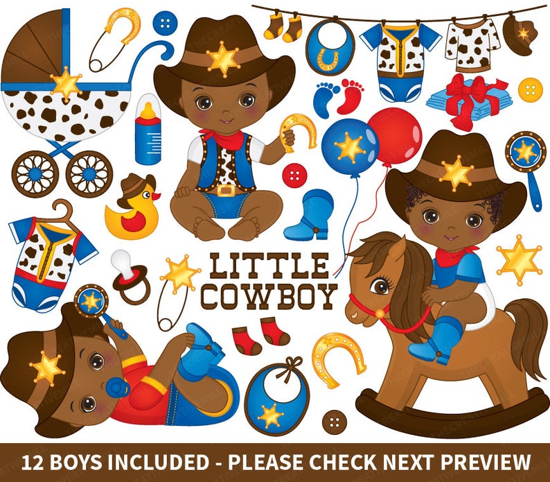 Cowboy clipart african american. Baby vector newborn little