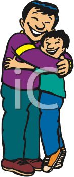 Boys clipart dad. Boy hugging father 